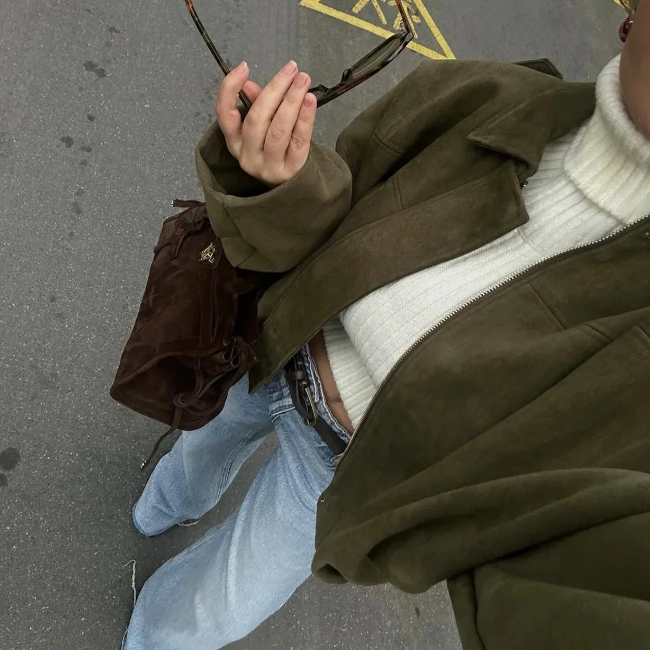 Luxe Khaki Oversized Suede Jacket - Image 7