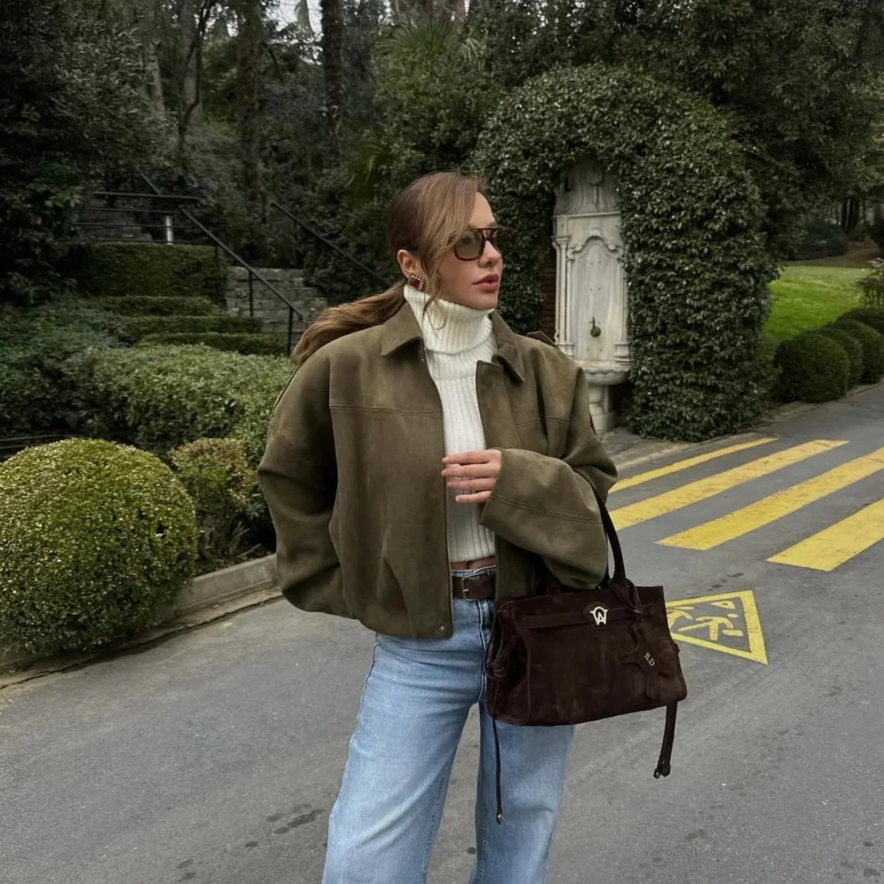 Luxe Khaki Oversized Suede Jacket - Image 8