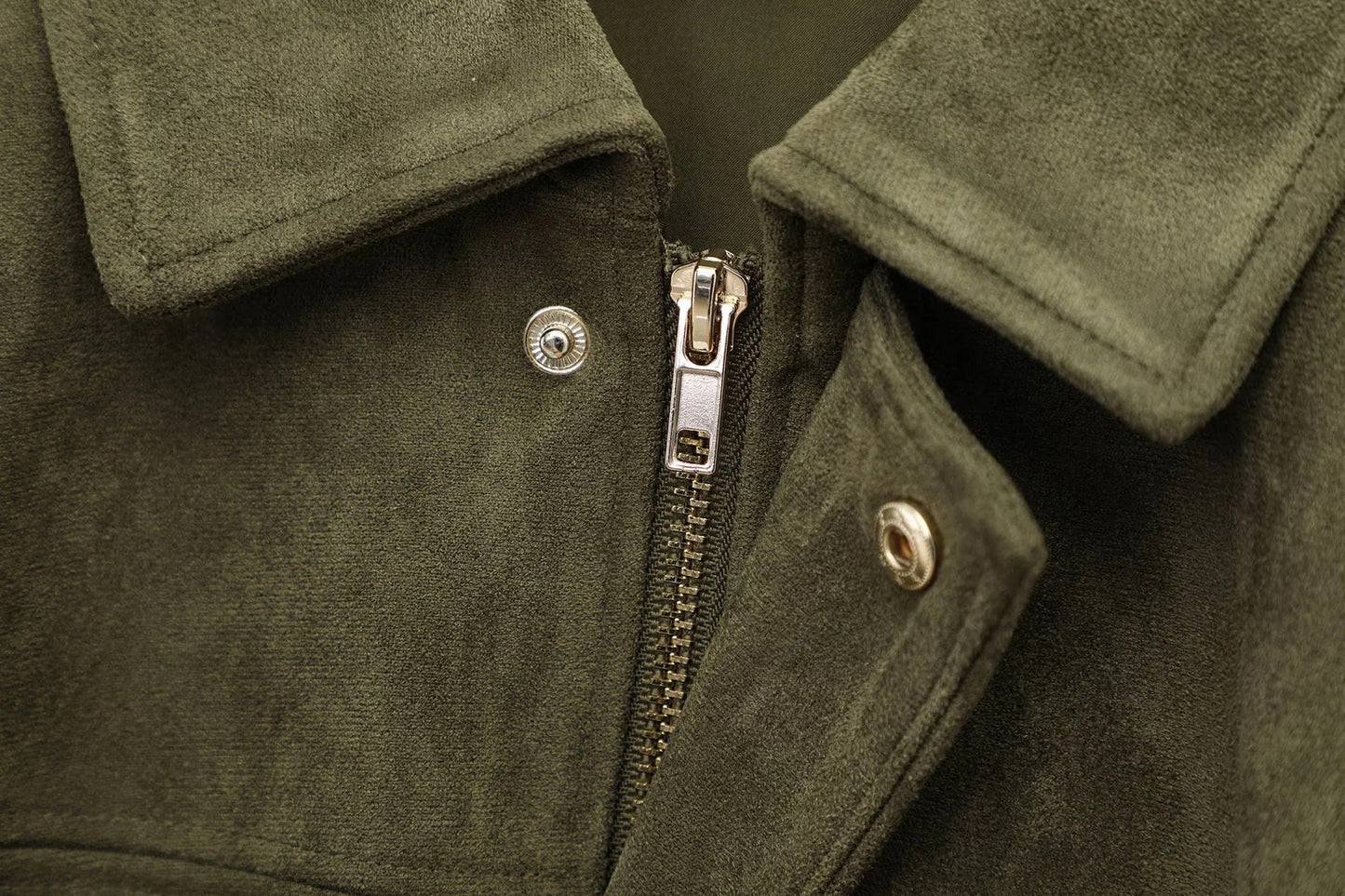 Luxe Khaki Oversized Suede Jacket - Image 9